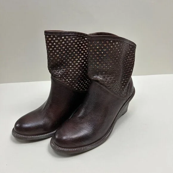 Bed Stu Boots Womens Size 8 Brown Dutchess Teal Cut Out Wedge Booties Ladies - Picture 4 of 14